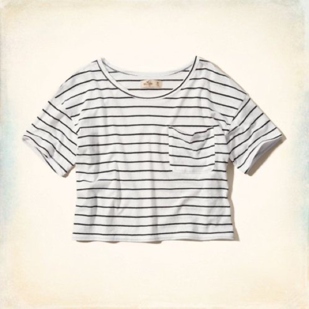 XS Hollister Black White Stripe Short Crop Top